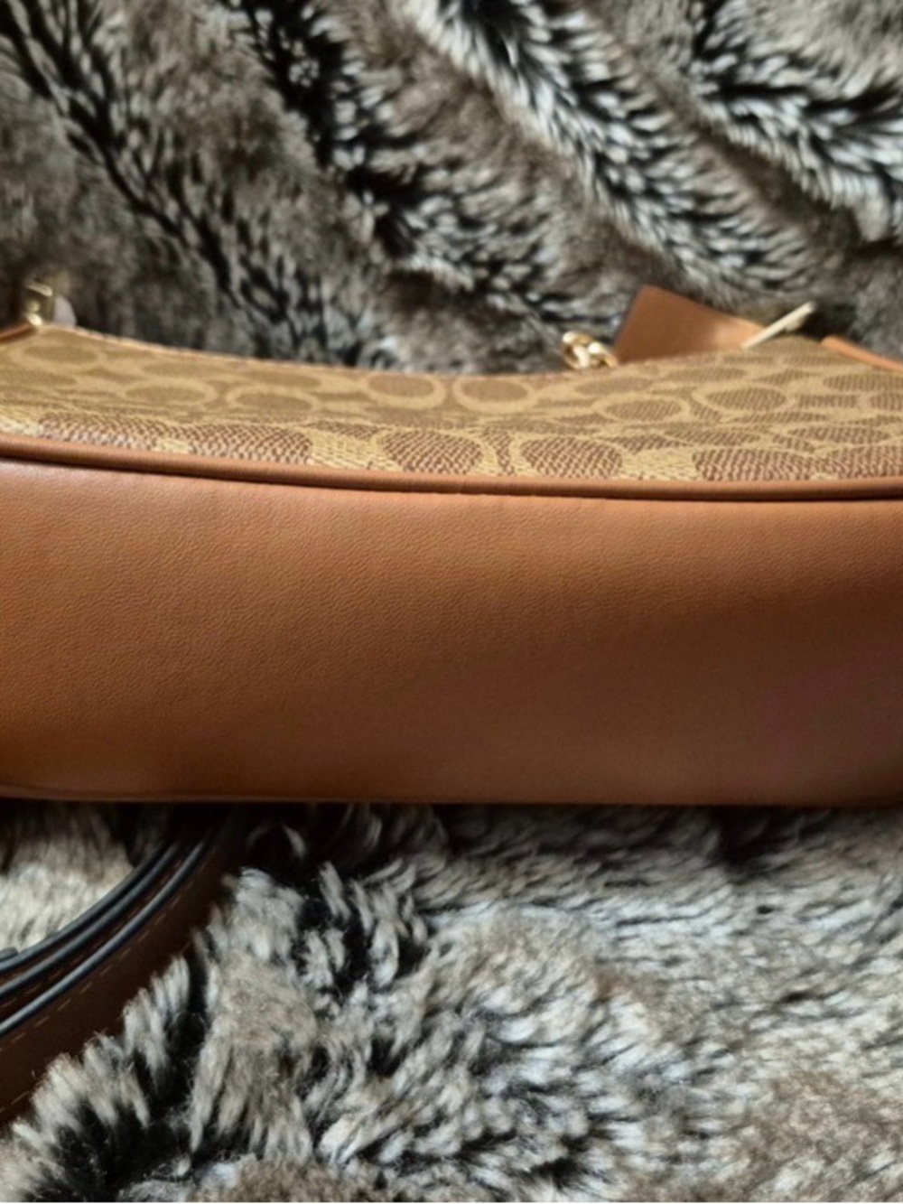 Coach Tan/Brown Signature Canvas Shoulder Bag with Gold Hardware - Picture 7 of 8